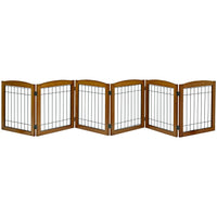 Wood finish detail of the criss-cross pet gate