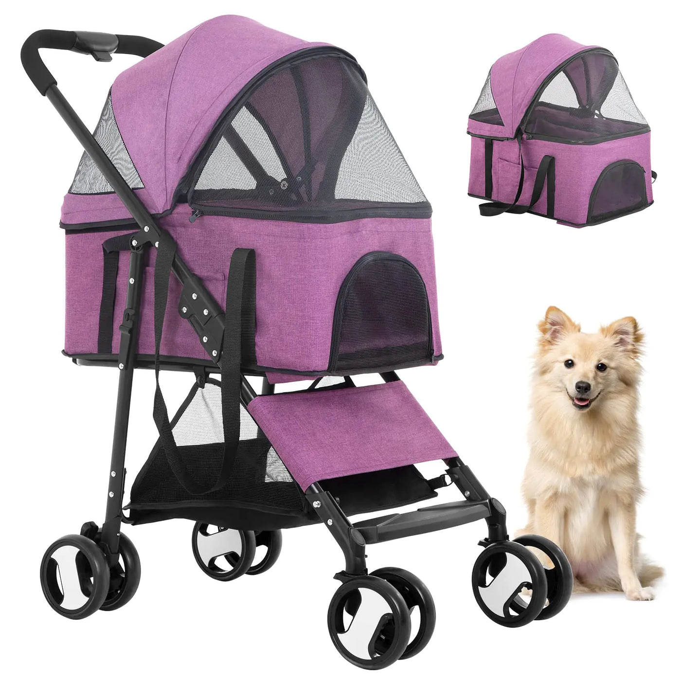 Pet stroller interior with washable base pad