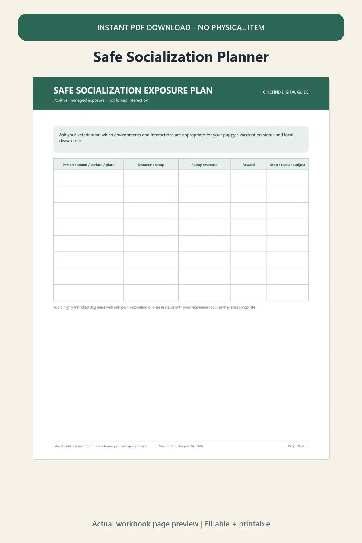 Safe puppy socialization and exposure planning worksheet