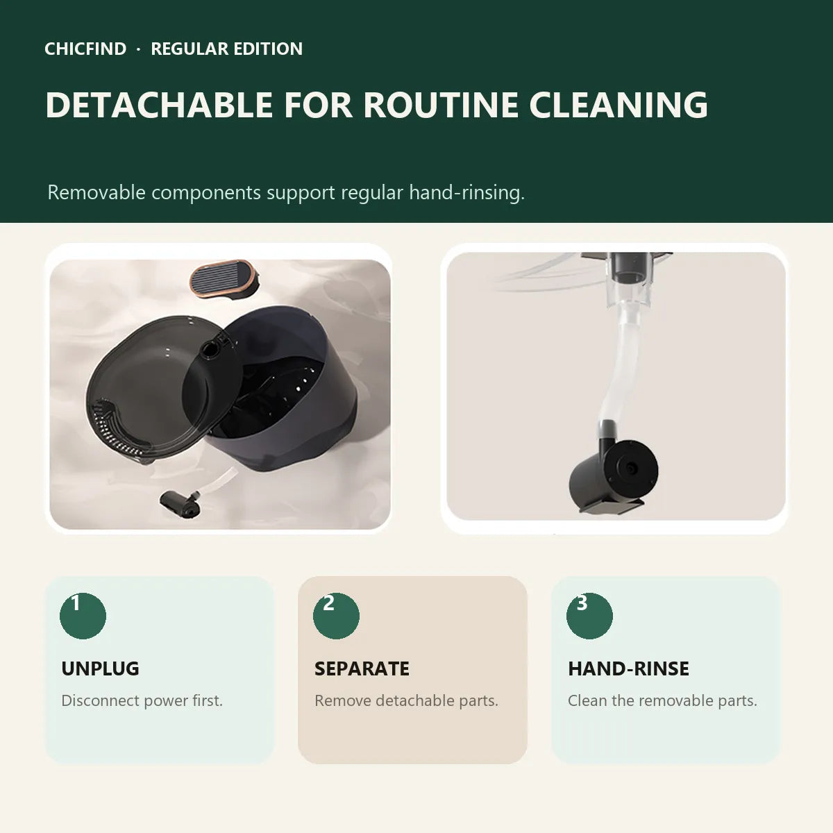Detachable components for routine hand cleaning