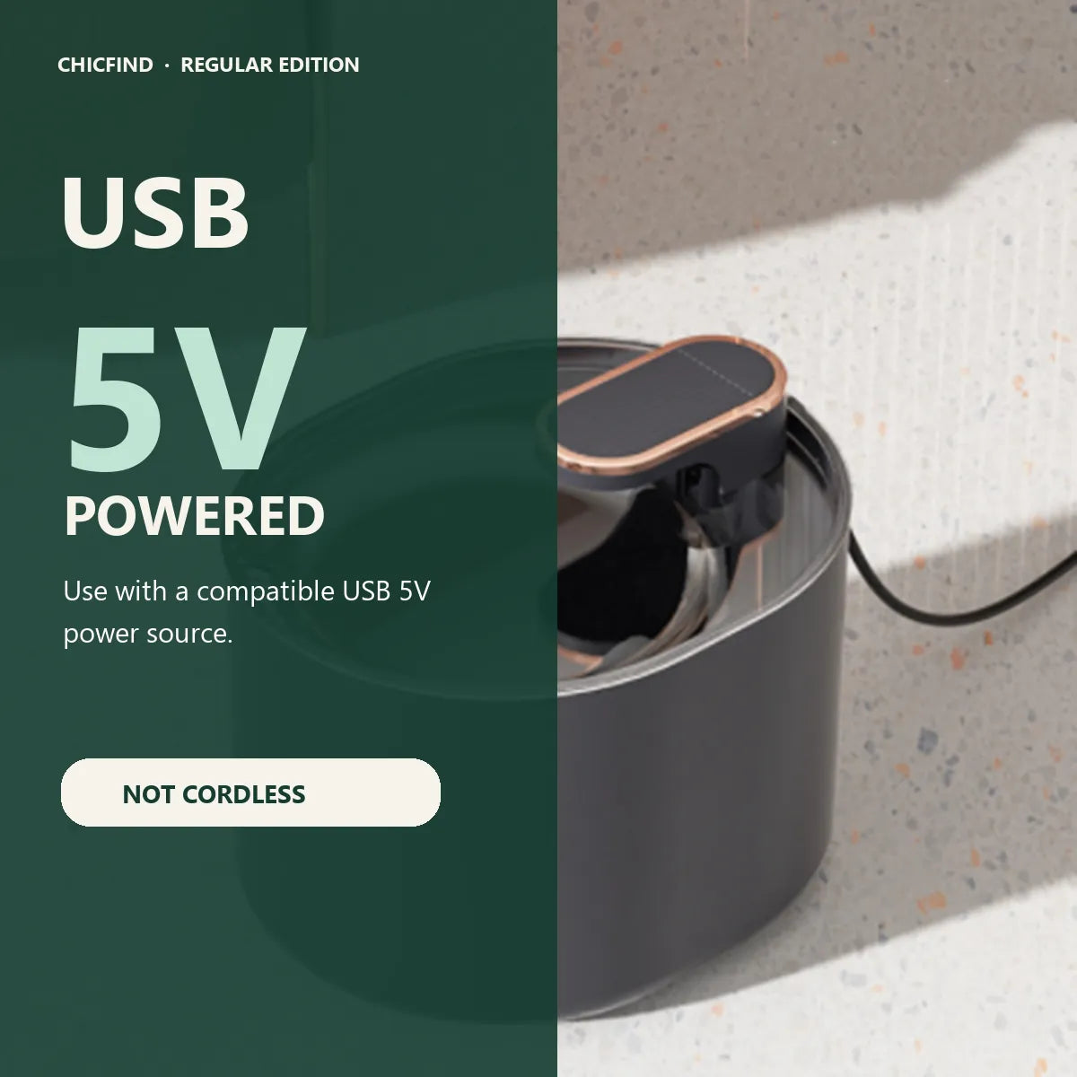 USB 5V powered pet water fountain, not cordless