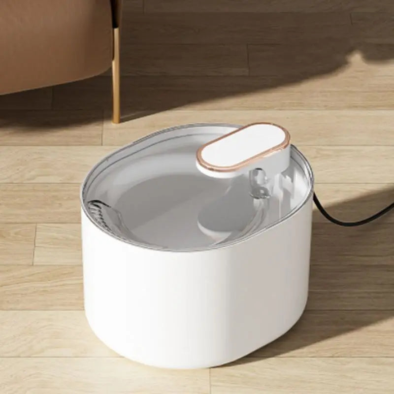 White pet water fountain with rose-gold rim